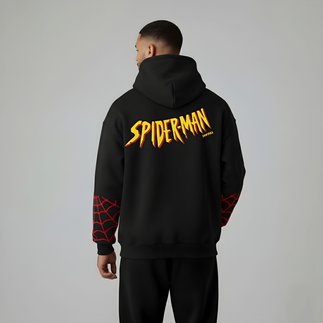 Spider-Man Heavyweight Black Hoodie – 400 GSM Premium Streetwear Edition